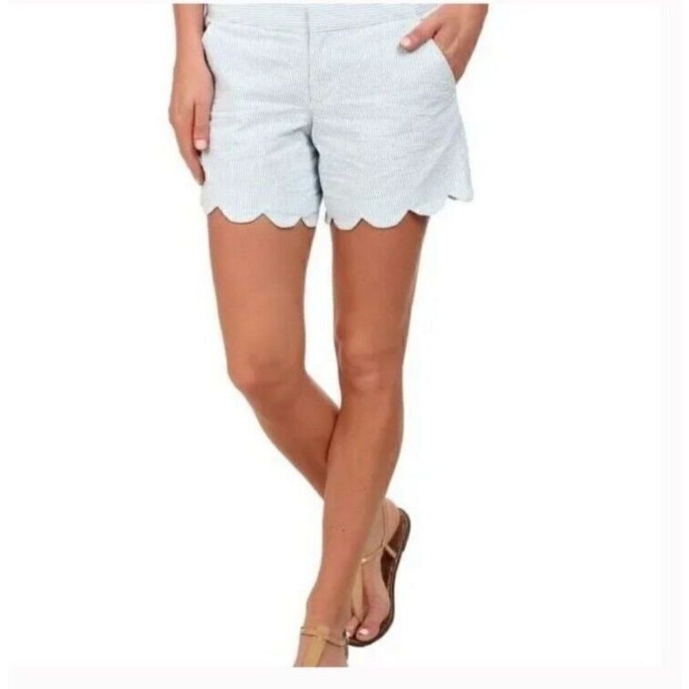 Lilly Pulitzer Womens 4 Buttercup Shorts Blue Stripe Seersucker Scalloped Hem